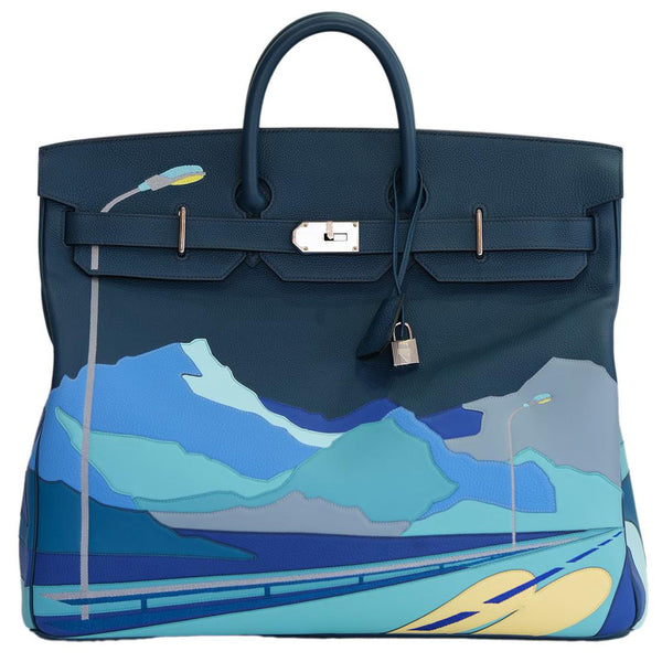 Hermes Birkin 50 Limited Edition Endless Road Bleu De Prusse Palladium Hardware