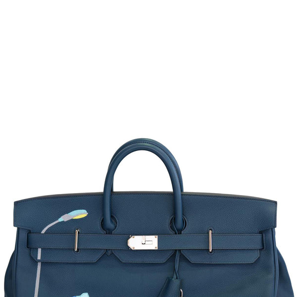 Hermes Birkin 50 Limited Edition Endless Road Bleu De Prusse Palladium Hardware