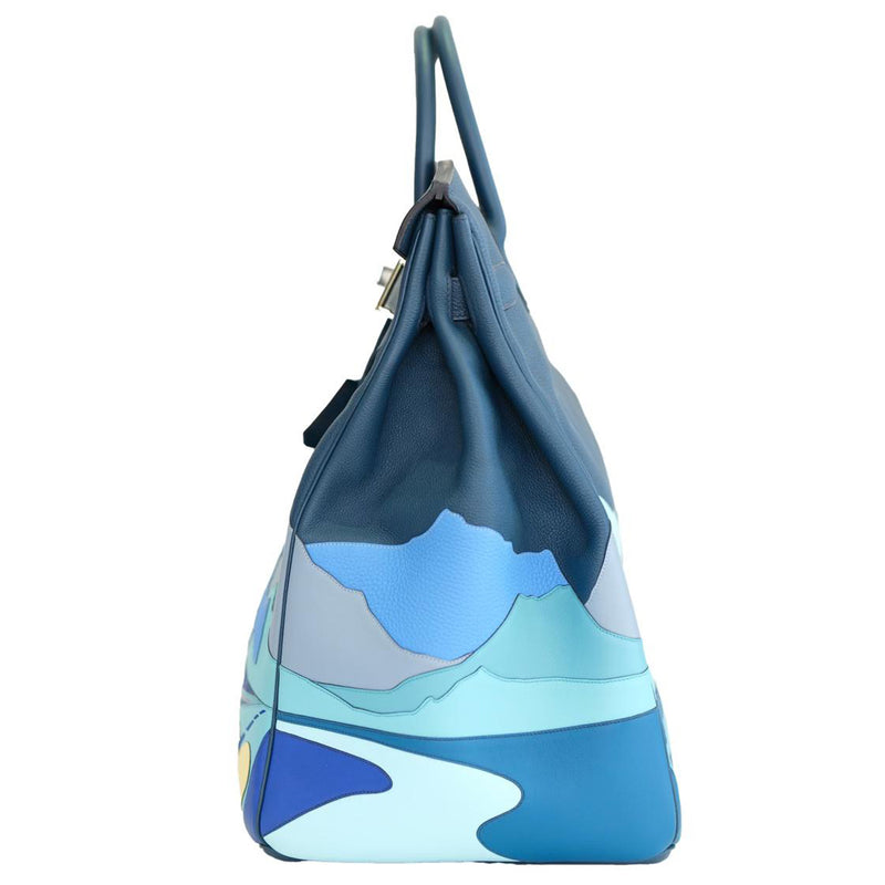 Hermes Birkin 50 Limited Edition Endless Road Bleu De Prusse Palladium Hardware