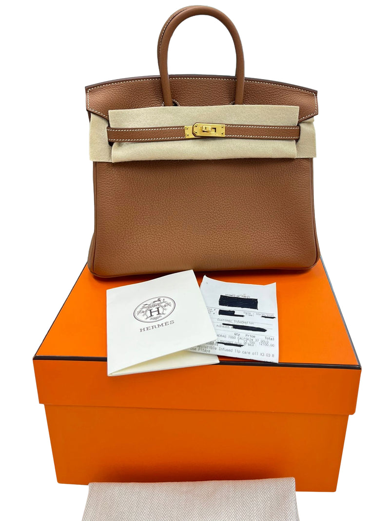 Hermes Birkin 25 Togo Calfskin Leather 37 Gold / Gold Hardware Handbag