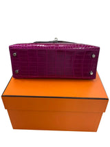 Hermes Kelly Sellier 25 Rose Pourpre Shiny Niloticus Crocodile Palladium