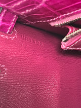 Hermes Kelly Sellier 25 Rose Pourpre Shiny Niloticus Crocodile Palladium