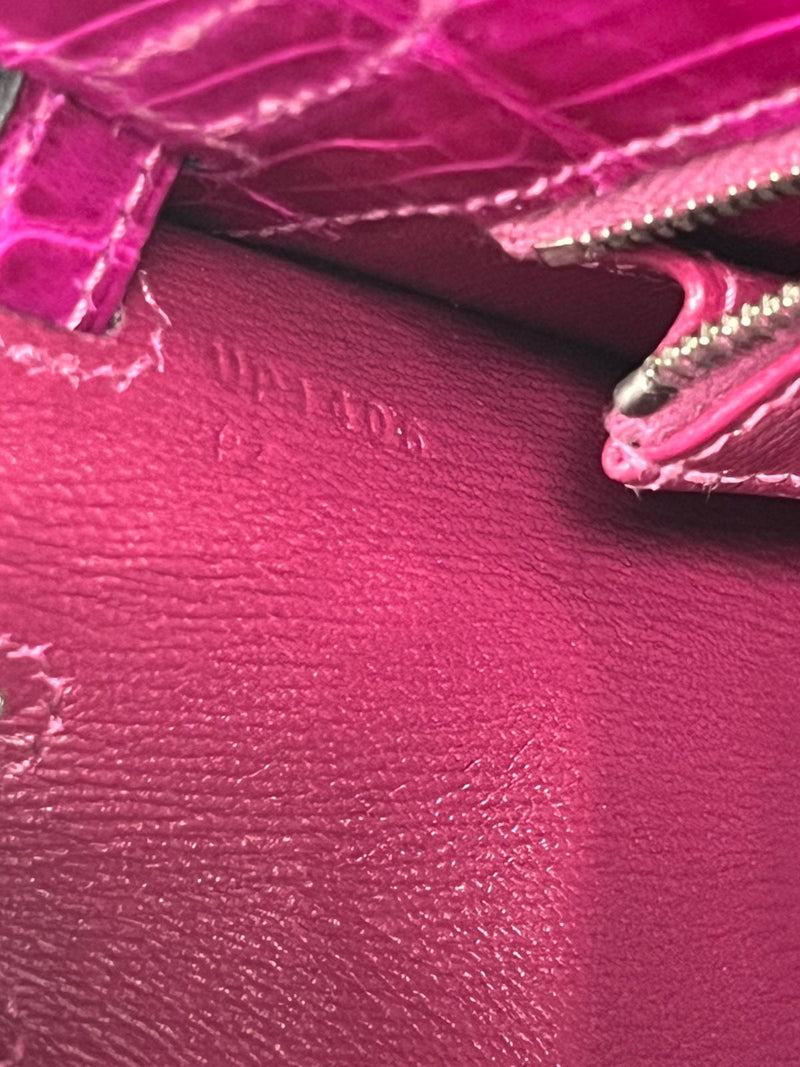 Hermes Kelly Sellier 25 Rose Pourpre Shiny Niloticus Crocodile Palladium