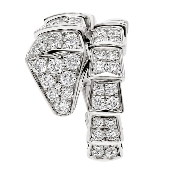 Bulgari Serpenti Viper One-Coil Full Pave Diamonds Snake Ring 18k White Gold
