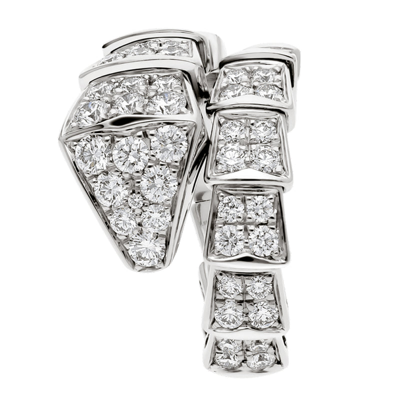 Bulgari Serpenti Viper One-Coil Full Pave Diamonds Snake Ring 18k White Gold