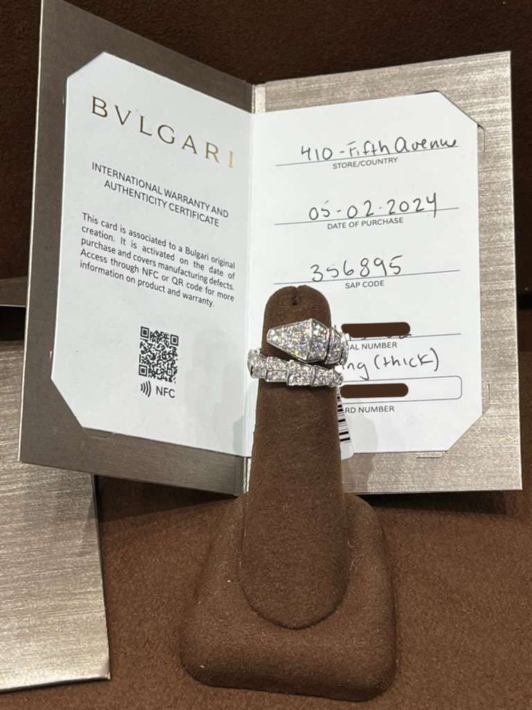 Bulgari Serpenti Viper One-Coil Full Pave Diamonds Snake Ring 18k White Gold