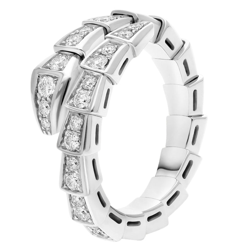 Bulgari Serpenti Viper One-Coil Full Pave Diamonds Small Ring 18k White Gold