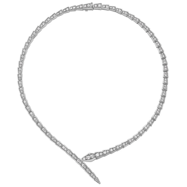 Bulgari Serpenti Viper Full Pave Diamonds Necklace 18k White Gold
