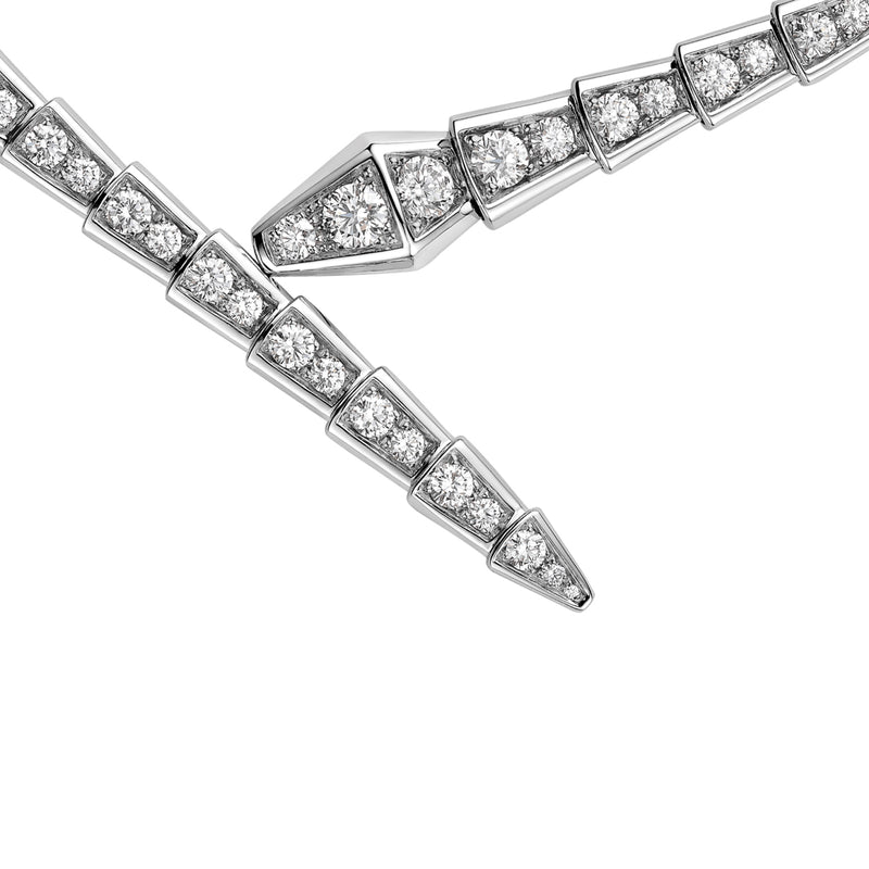 Bulgari Serpenti Viper Full Pave Diamonds Necklace 18k White Gold