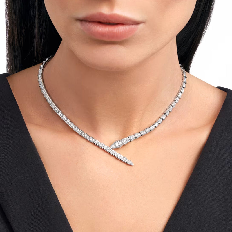 Bulgari Serpenti Viper Full Pave Diamonds Necklace 18k White Gold
