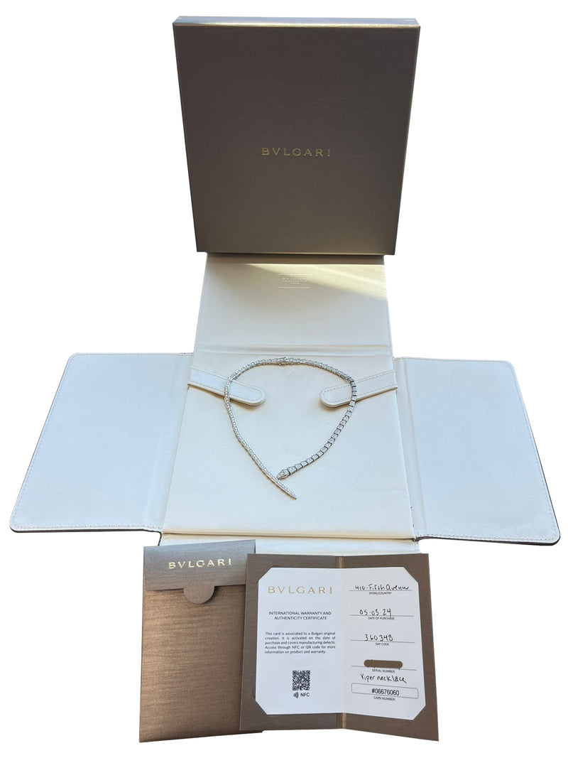 Bulgari Serpenti Viper Full Pave Diamonds Necklace 18k White Gold