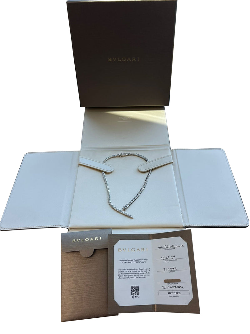 Bulgari Serpenti Viper Full Pave Diamonds Necklace 18k White Gold