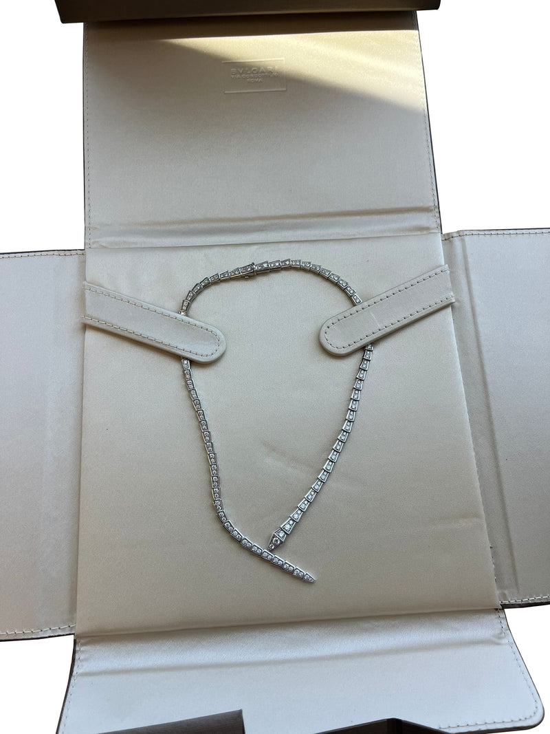 Bulgari Serpenti Viper Full Pave Diamonds Necklace 18k White Gold
