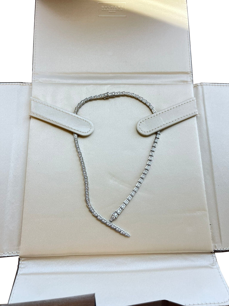 Bulgari Serpenti Viper Full Pave Diamonds Necklace 18k White Gold