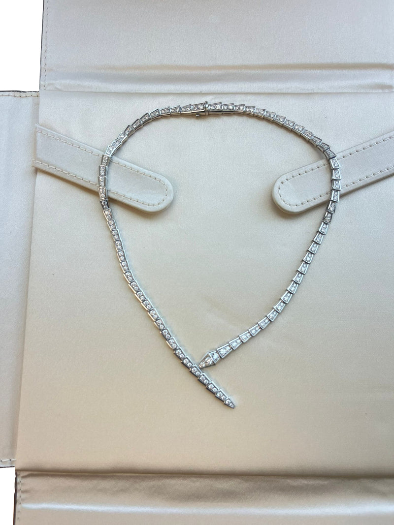 Bulgari Serpenti Viper Full Pave Diamonds Necklace 18k White Gold