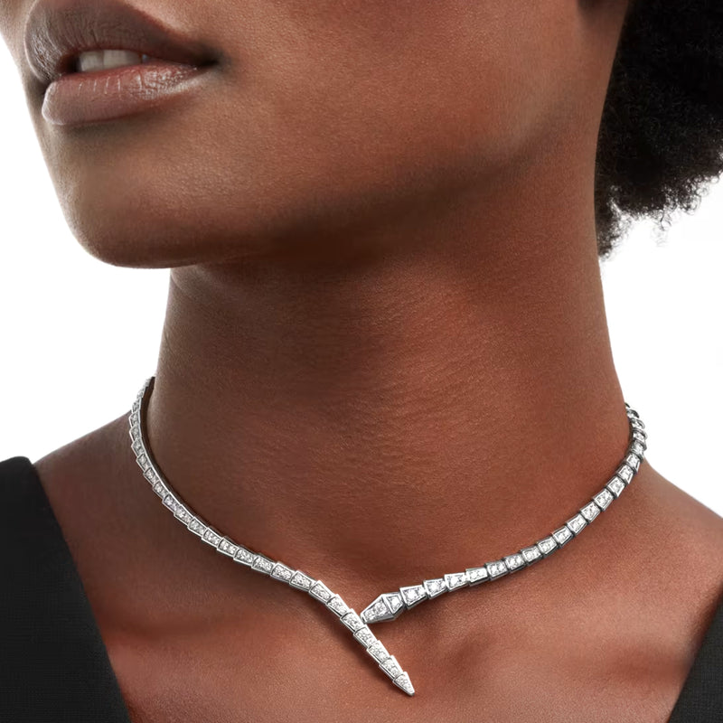 Bulgari Serpenti Viper Full Pave Diamonds Necklace 18k White Gold