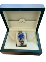 Rolex Oyster Perpetual Date Two-Tone Blue Diamond Dial Bezel Men's Watch 15003