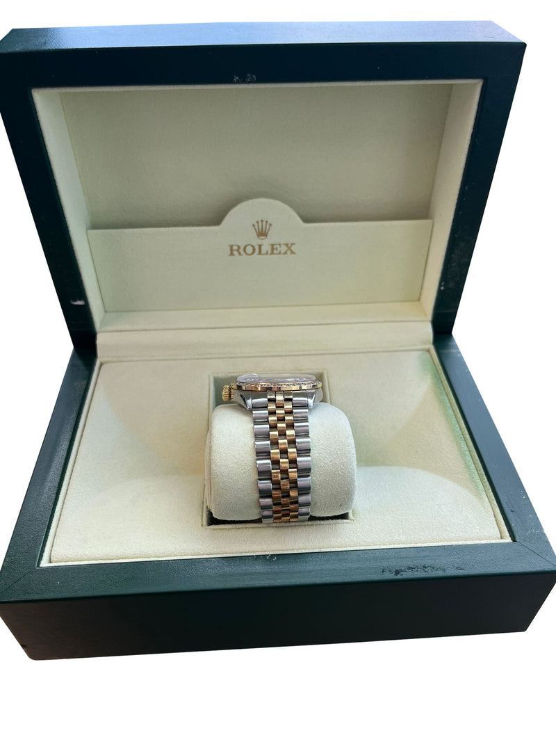 Rolex Oyster Perpetual Date Two-Tone Blue Diamond Dial Bezel Men's Watch 15003