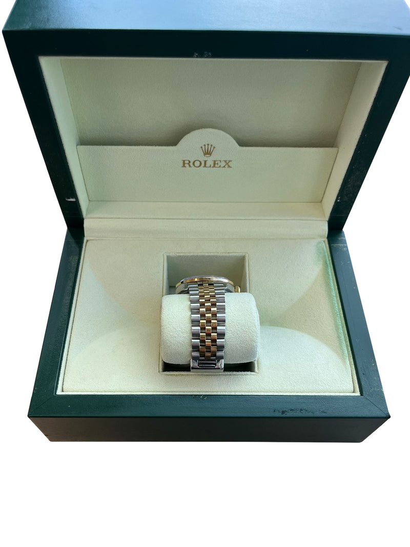 Rolex Oyster Perpetual Date Two-Tone Blue Diamond Dial Bezel Men's Watch 15003
