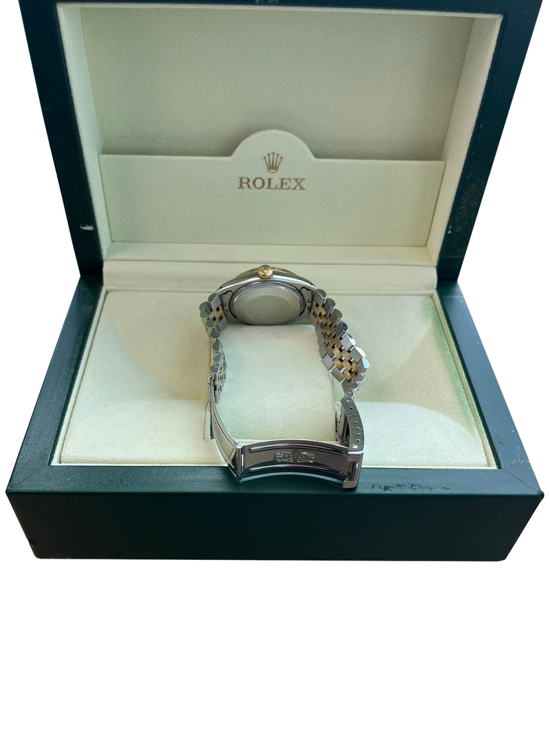 Rolex Oyster Perpetual Date Two-Tone Blue Diamond Dial Bezel Men's Watch 15003