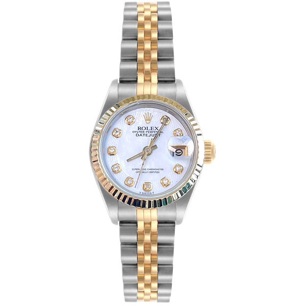 Rolex Lady-Datejust 18K Yellow Gold & Steel White Diamond Dial Watch 69173
