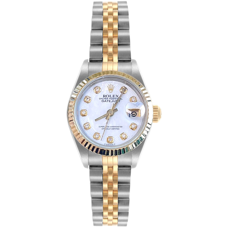 Rolex Lady-Datejust 18K Yellow Gold & Steel White Diamond Dial Watch 69173