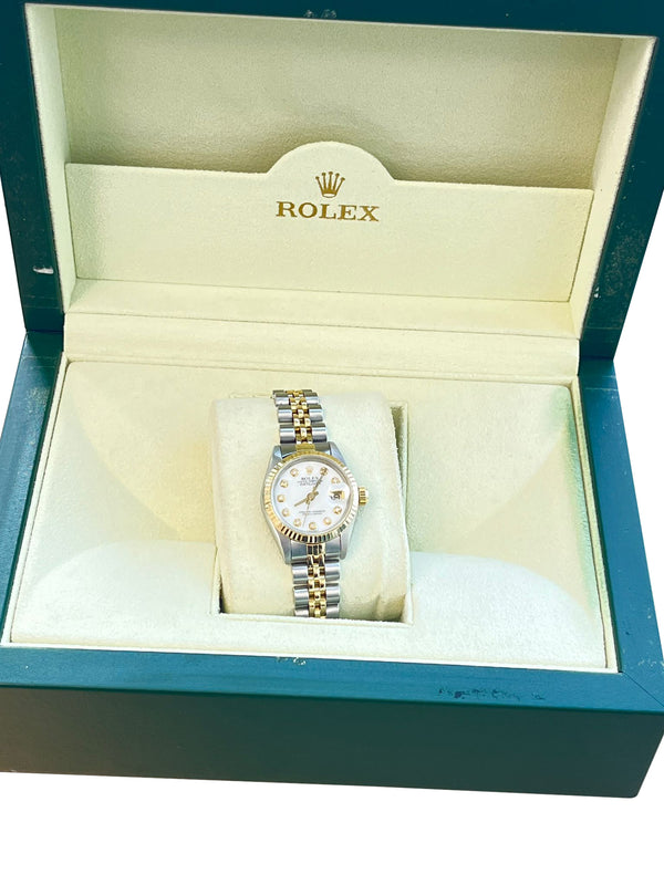 Rolex Lady-Datejust 18K Yellow Gold & Steel White Diamond Dial Watch 69173