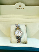 Rolex Lady-Datejust 18K Yellow Gold & Steel White Diamond Dial Watch 69173