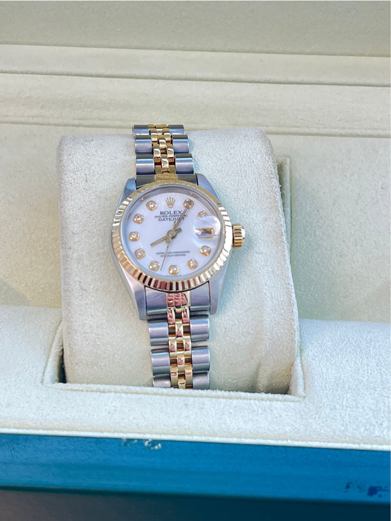Rolex Lady-Datejust 18K Yellow Gold & Steel White Diamond Dial Watch 69173