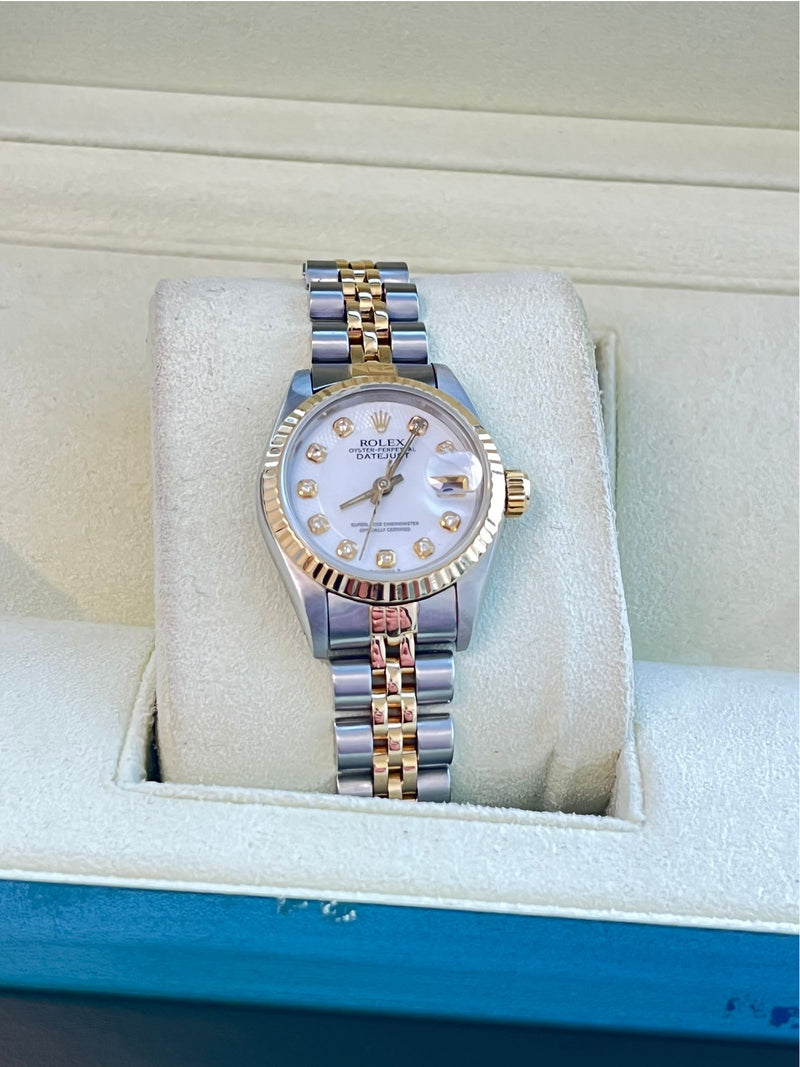 Rolex Lady-Datejust 18K Yellow Gold & Steel White Diamond Dial Watch 69173