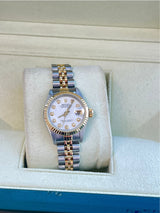 Rolex Lady-Datejust 18K Yellow Gold & Steel White Diamond Dial Watch 69173