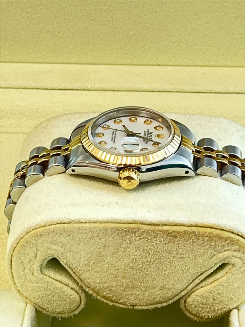 Rolex Lady-Datejust 18K Yellow Gold & Steel White Diamond Dial Watch 69173