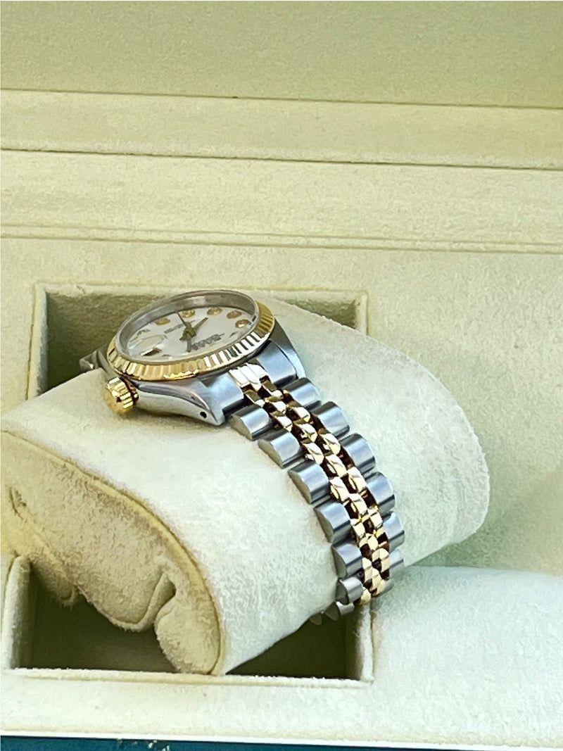 Rolex Lady-Datejust 18K Yellow Gold & Steel White Diamond Dial Watch 69173