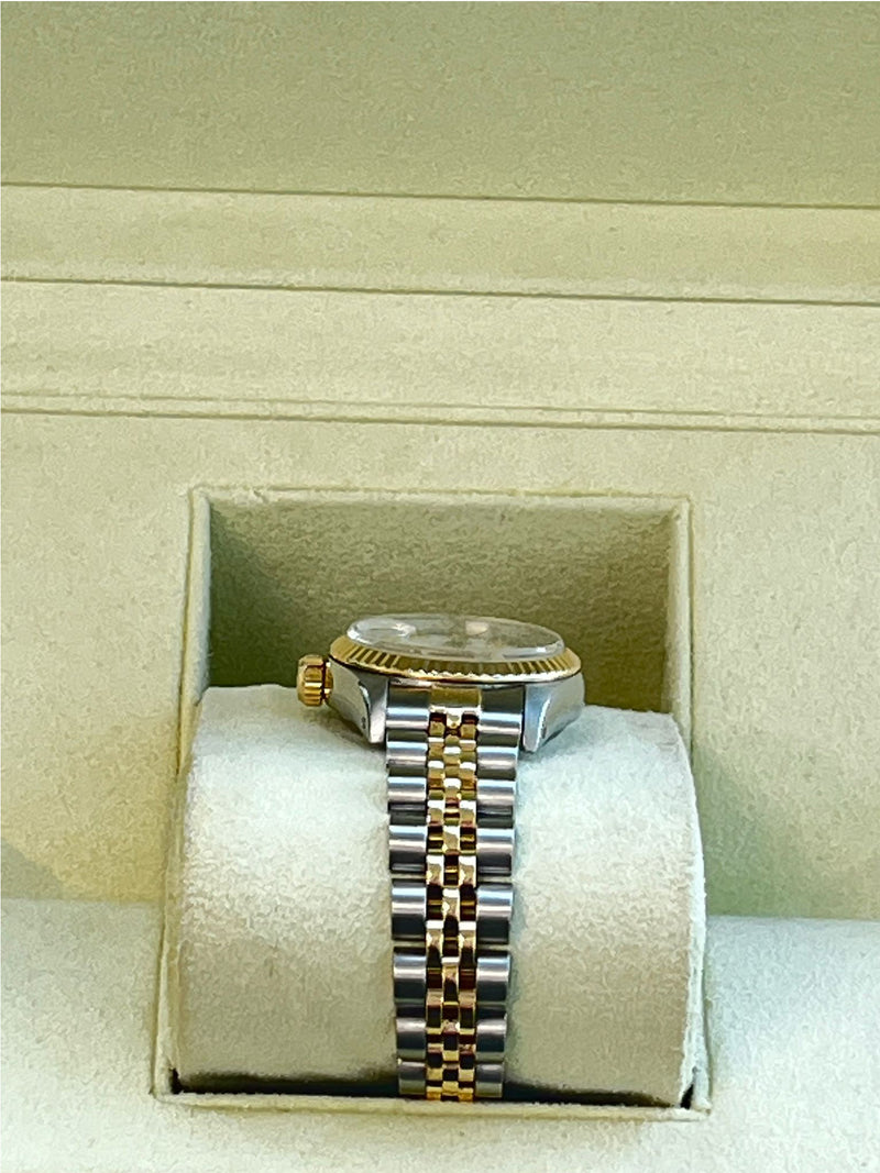Rolex Lady-Datejust 18K Yellow Gold & Steel White Diamond Dial Watch 69173