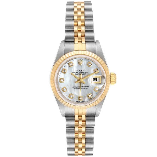 Rolex Lady-Datejust Two-Tone Fluted Bezel White Diamond Dial Watch 69173