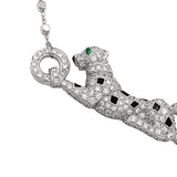 Cartier Panthere De Cartier Emeralds 0.73ct Pave Diamond Necklace 18k White Gold