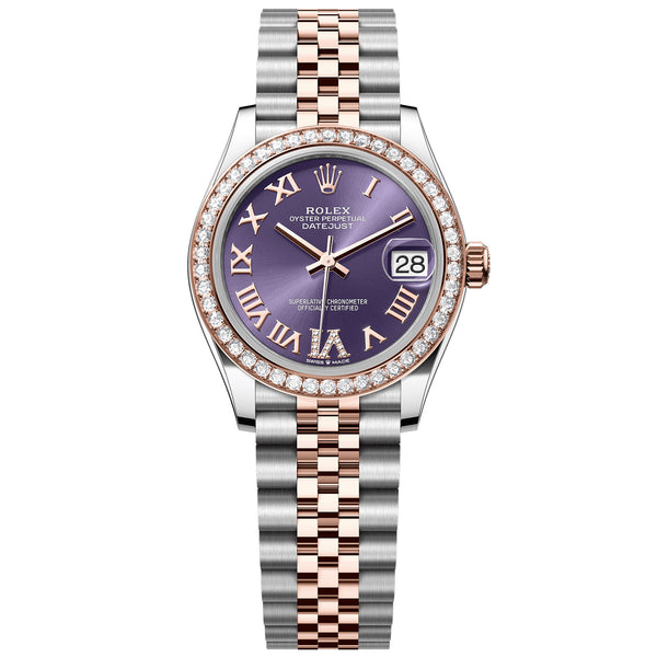 Rolex Datejust 31mm Midsize Steel Rose Gold Purple Diamond Jubliee Watch 278381