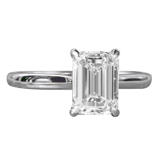 GIA Certified 2.01ct Emerald Cut Diamond Engagement Ring in 4 Prong Platinum