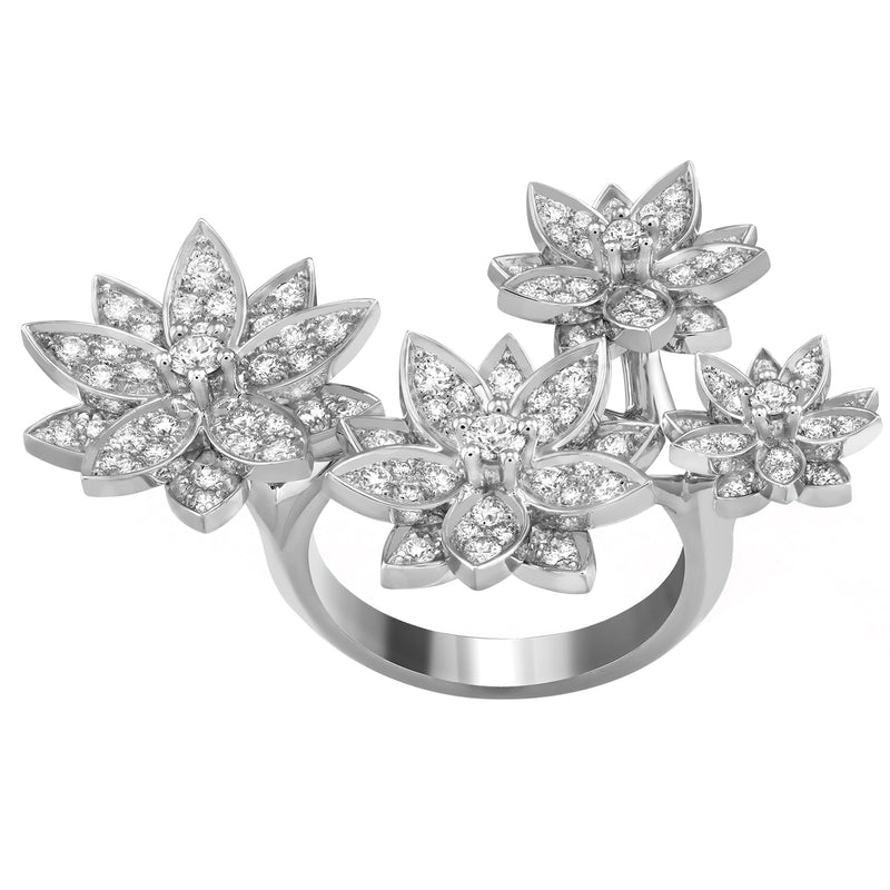 Van Cleef & Arpels 1.18ct Lotus Between the Finger 4 Flowers Ring 18K White Gold