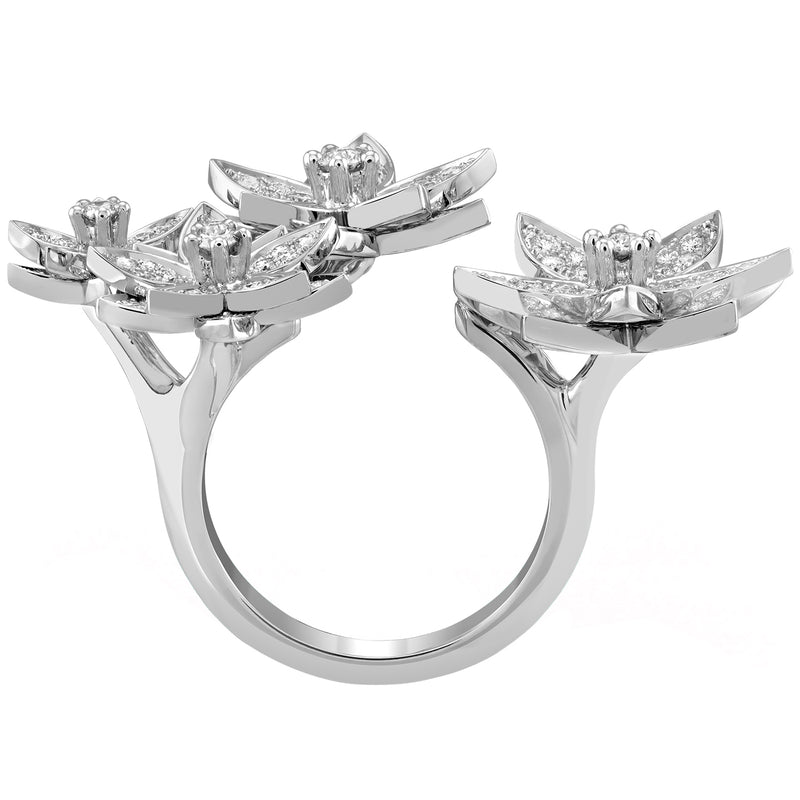 Van Cleef & Arpels 1.18ct Lotus Between the Finger 4 Flowers Ring 18K White Gold