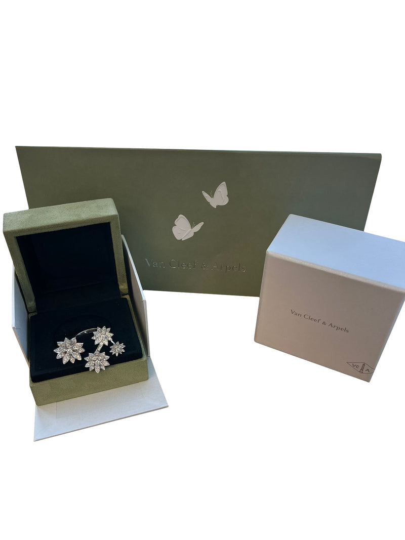 Van Cleef & Arpels 1.18ct Lotus Between the Finger 4 Flowers Ring 18K White Gold