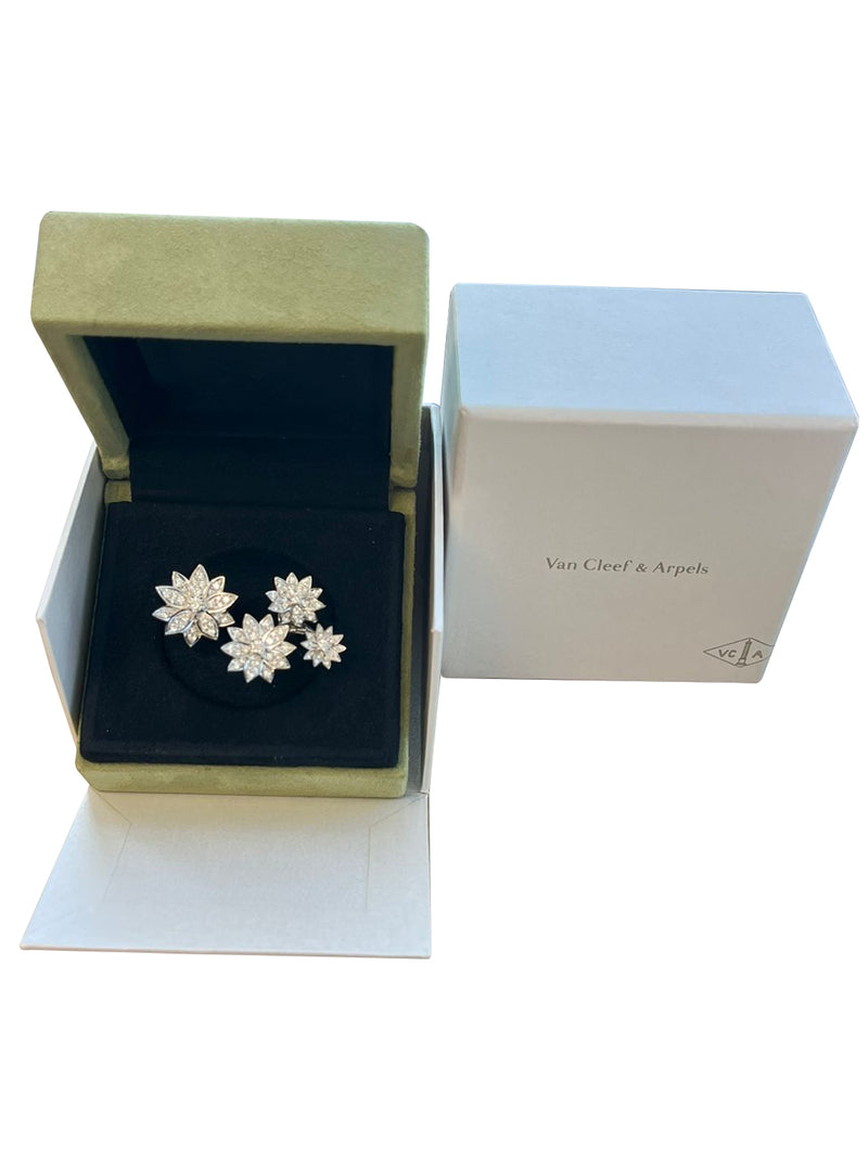Van Cleef & Arpels 1.18ct Lotus Between the Finger 4 Flowers Ring 18K White Gold