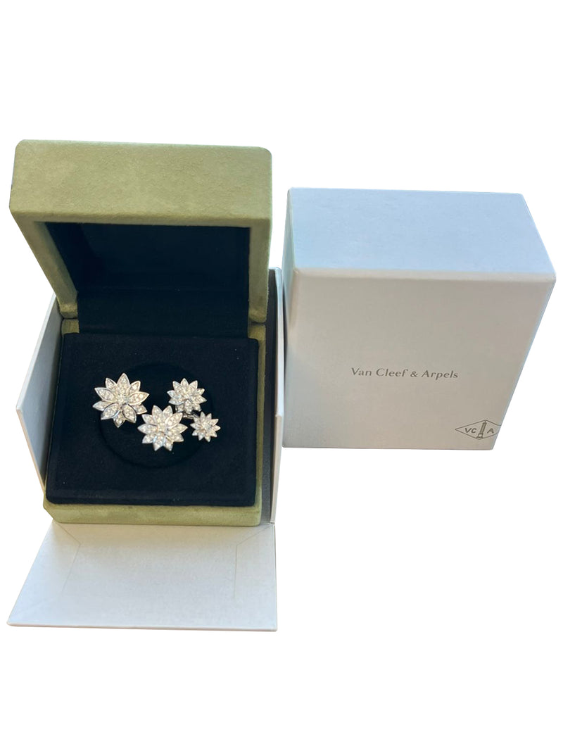 Van Cleef & Arpels 1.18ct Lotus Between the Finger 4 Flowers Ring 18K White Gold