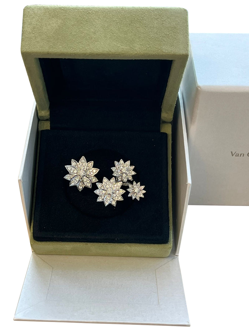 Van Cleef & Arpels 1.18ct Lotus Between the Finger 4 Flowers Ring 18K White Gold