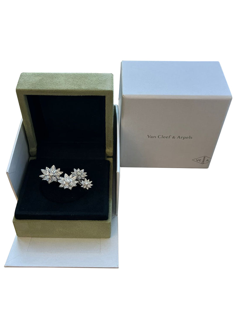 Van Cleef & Arpels 1.18ct Lotus Between the Finger 4 Flowers Ring 18K White Gold