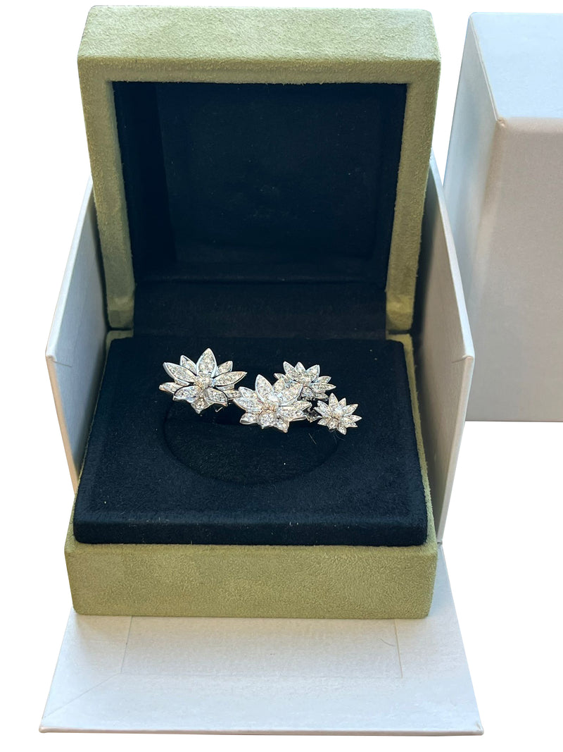 Van Cleef & Arpels 1.18ct Lotus Between the Finger 4 Flowers Ring 18K White Gold