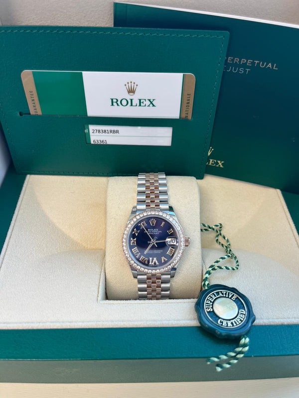 Rolex Datejust 31mm Midsize Steel Rose Gold Purple Diamond Jubliee Watch 278381