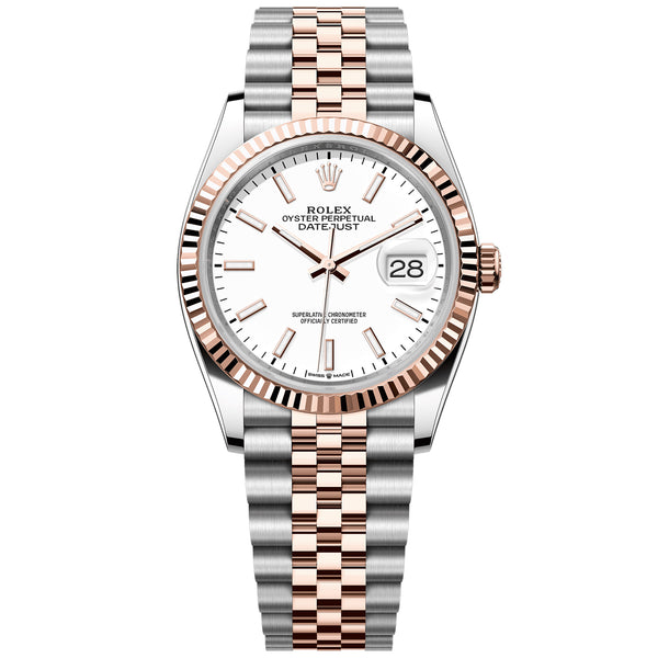 Rolex Datejust 36mm Steel Everose Gold White Dial Men's Jubilee Watch 126231