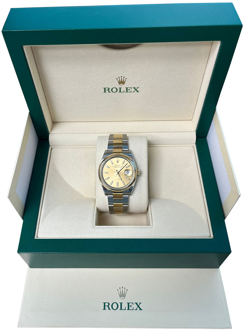 Rolex Datejust 36mm Champagne Dial Two-Tone Yellow Gold Oystersteel Watch 126203