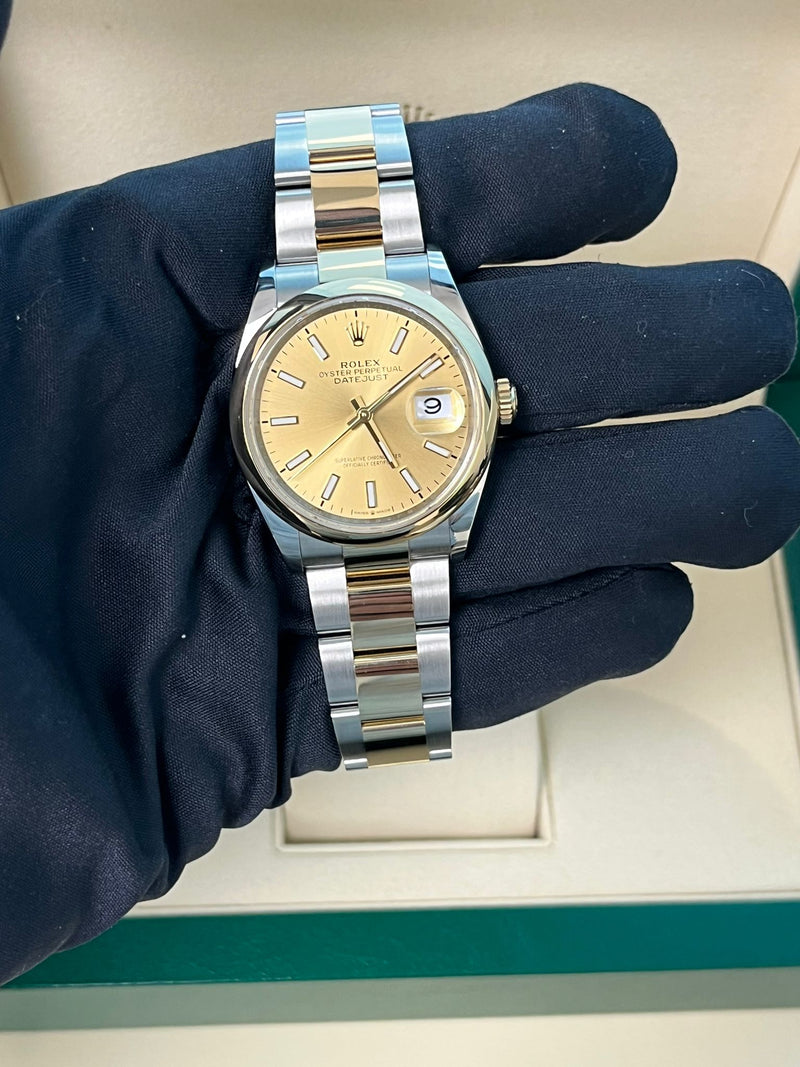 Rolex Datejust 36mm Champagne Dial Two-Tone Yellow Gold Oystersteel Watch 126203